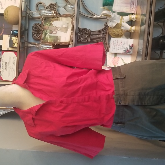 Venezia Red Button Front Stretch Shirt Short Sleeve Sz. 14/16 - Picture 2 of 7